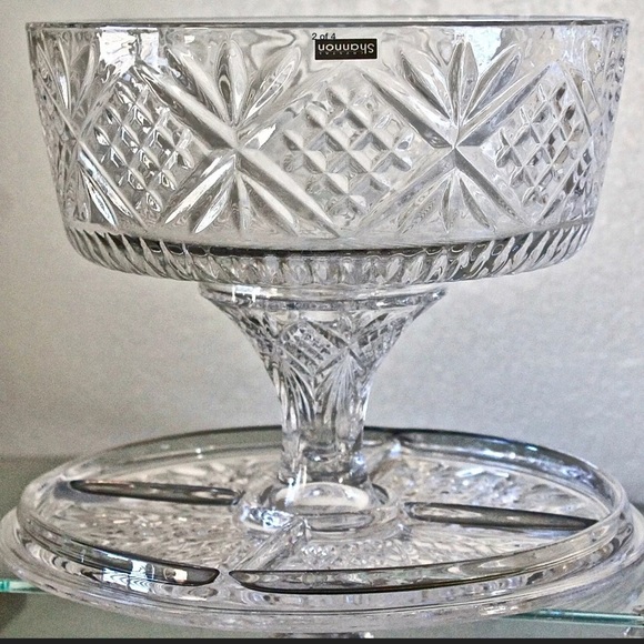 GODINGER CRYSTAL 4 IN 1 CAKE DOME PUNCH BOWL 10 IN NEW DUBLIN - Picture 2 of 4